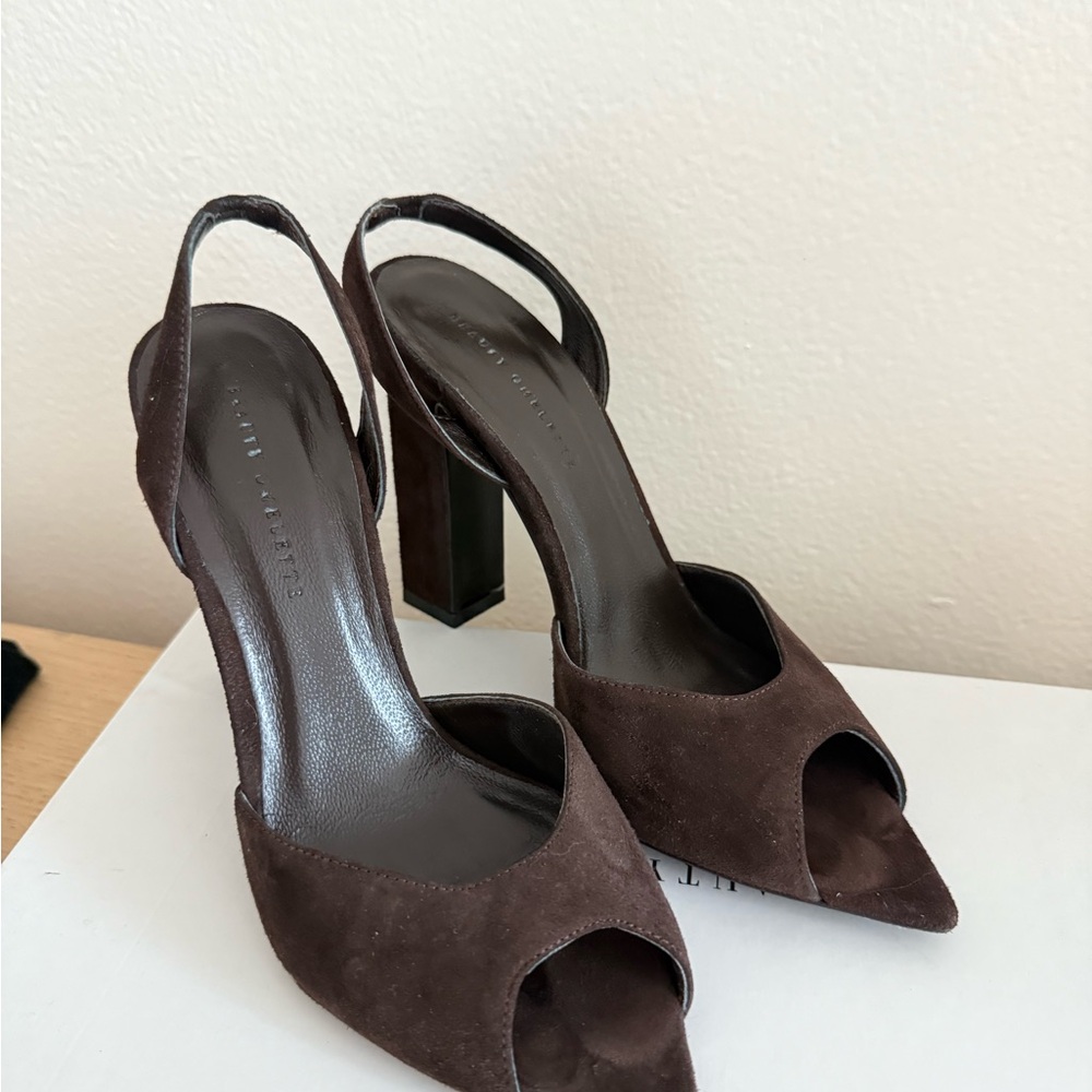 Brown Suede Open-Toe Heels